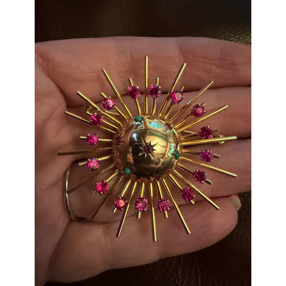 Coro Pegasus 10k Gold & Ruby Atomic Sputnik Brooch 15 Grams - Picture 2 of 5
